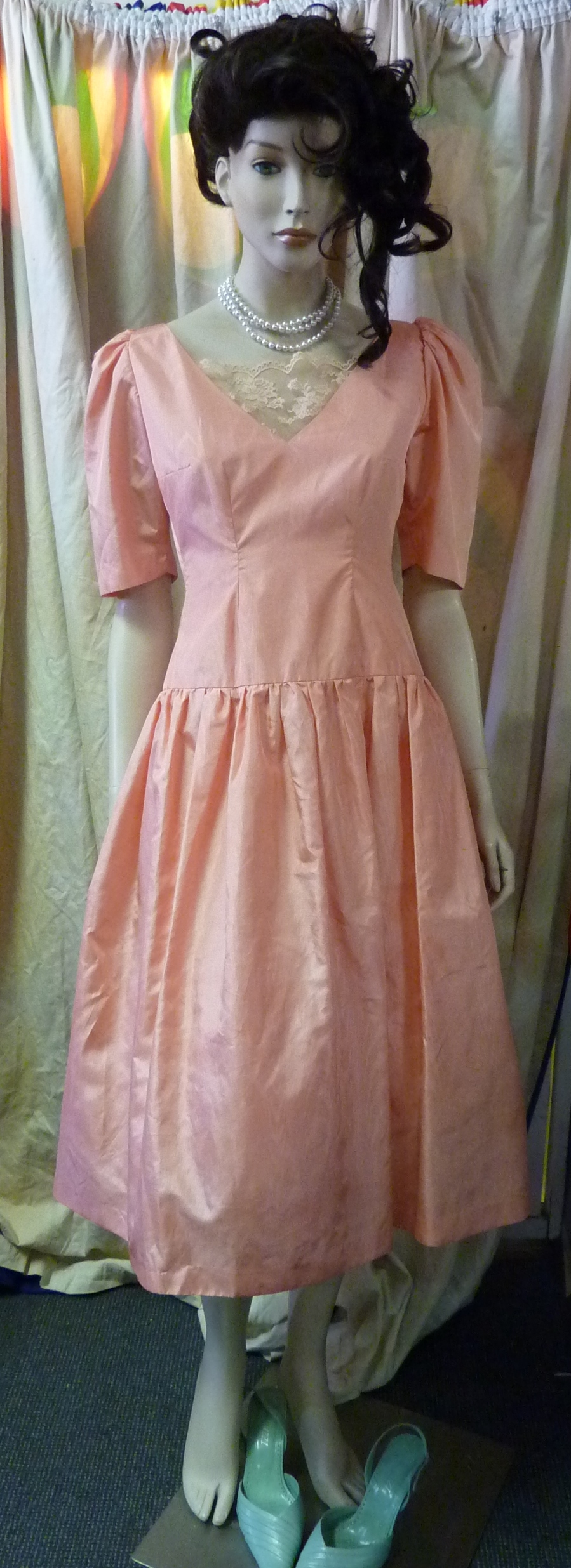 80s Brides Maid or Prom Dress Apricot | Bam Bam Costume Hire