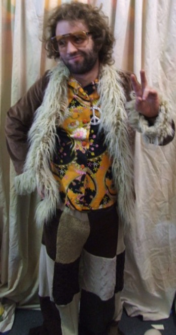 Hippy Costume Mens Womens Fur Shirt and Pants | Bam Bam Costume Hire
